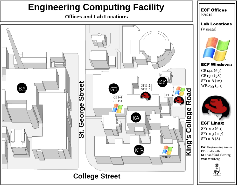 Map of the ECF locations around campus
